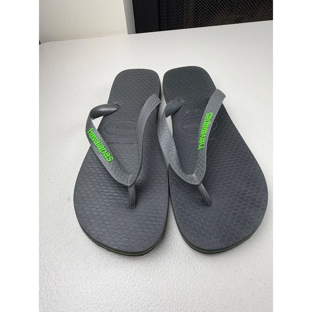 Havaianas Brazil Logo Flip Flops Mens Size 7/8 Grey Green Sandals